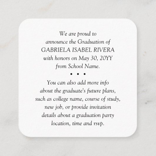 ミニ卒業写真の発表または招待状 エンクロージャーカード (裏面)