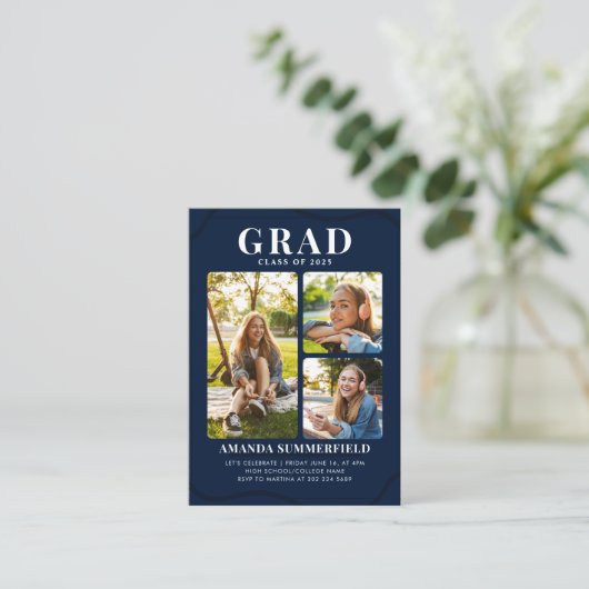 ミニ卒業式3枚の写真パーティの招待状 エンクロージャーカード (スタンド正面)