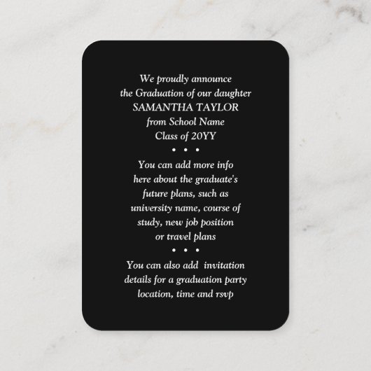 ミニ卒業発表またはパーティの招待状 エンクロージャーカード (裏面)