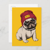 ミニ子犬ヒップスターパグ ポストカード (正面/裏面)