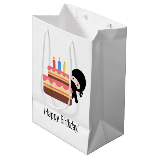 ミニ忍者背後お誕生日ケーキ ミディアムペーパーバッグ (正面アングル)