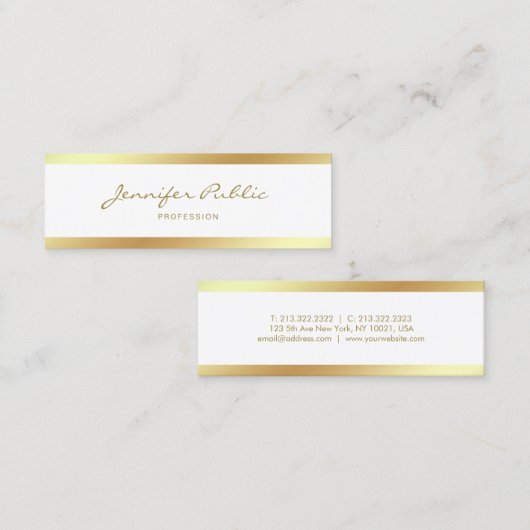 ミニ書エレガント跡スクリプト金ゴールドクリーンデザイン スキニー名刺 (正面/裏面)