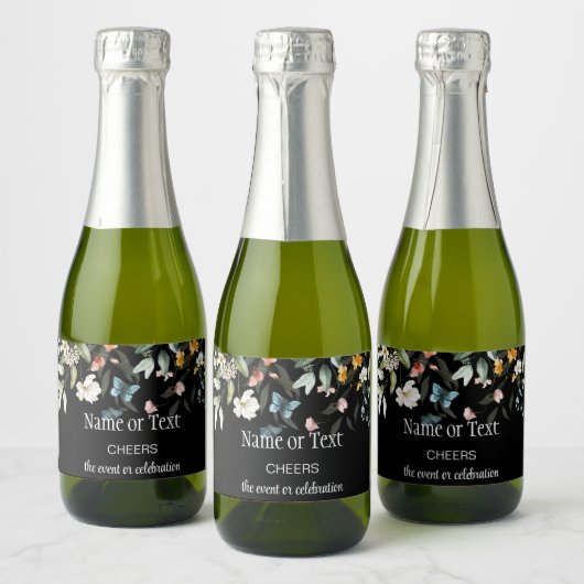 ミニ水彩すべての行事花模様 スパークリングワインラベル (ボトル)