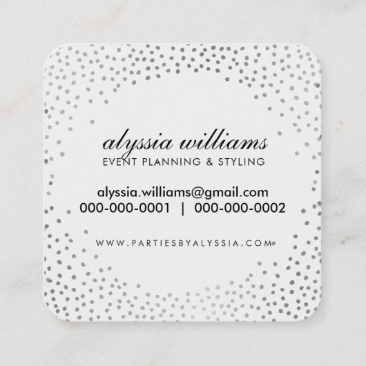 ミニ素朴紙吹雪かわいいラックスハローシルバースポット スクエア名刺 (裏面)