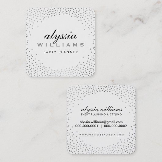 ミニ素朴紙吹雪かわいいラックスハローシルバースポット スクエア名刺 (正面/裏面)