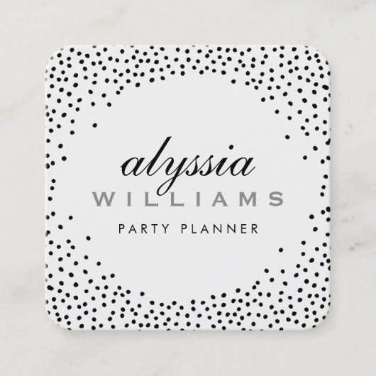 ミニ素朴紙吹雪かわいいラックスハロー白黒 スクエア名刺 (正面)