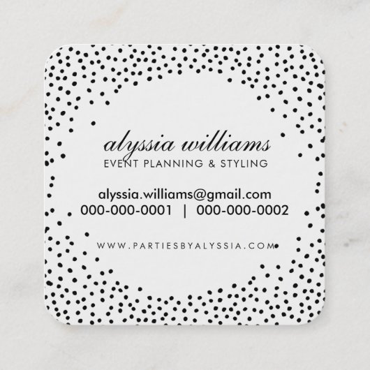 ミニ素朴紙吹雪かわいいラックスハロー白黒 スクエア名刺 (裏面)