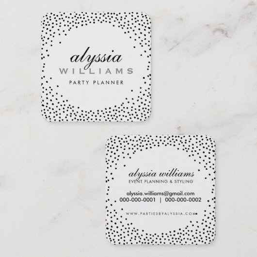 ミニ素朴紙吹雪かわいいラックスハロー白黒 スクエア名刺 (正面/裏面)