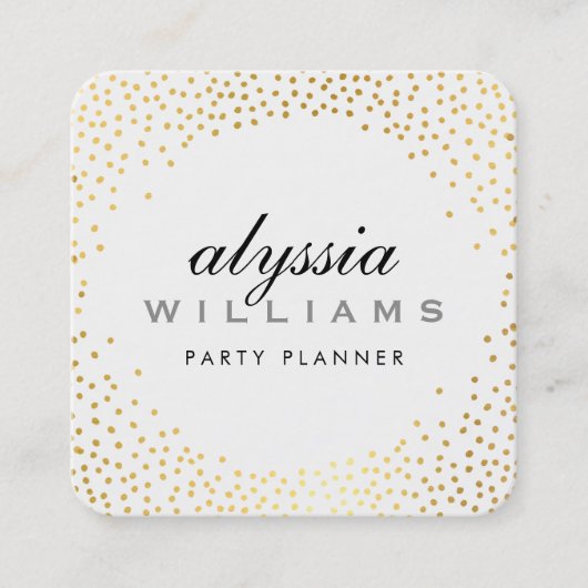 ミニ素朴紙吹雪かわいいラックスハロー金ゴールドフォイルスポット スクエア名刺 (正面)