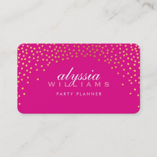 ミニ素朴紙吹雪かわいい高級金ゴールドフォイルピンク 名刺 (正面)