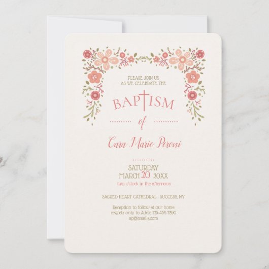 ミニ花模様バプテスマ招待状 招待状 (正面)