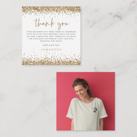 ミニ金ゴールドグリッター写真第50回お礼 ノートカード (正面/裏面)