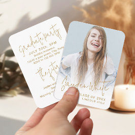 ミニ金ゴールドモダンスクリプトフォト卒業招待状 エンクロージャーカード