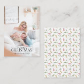 ミニ金ゴールド冬の緑メリークリスマスフォト ノートカード (正面/裏面)