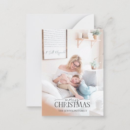 ミニ金ゴールド冬の緑メリークリスマスフォト ノートカード (正面)