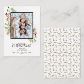 ミニ金ゴールド冬の緑メリークリスマスフォト ノートカード (正面/裏面)