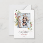 ミニ金ゴールド冬の緑メリークリスマスフォト ノートカード (正面)