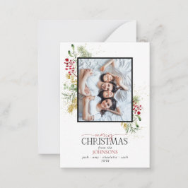 ミニ金ゴールド冬の緑メリークリスマスフォト ノートカード