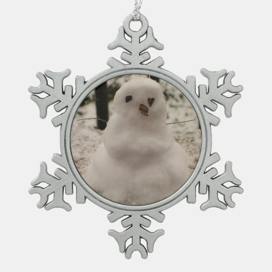 ミニ雪だるまピューターオーナメント スノーフレークピューターオーナメント (正面)