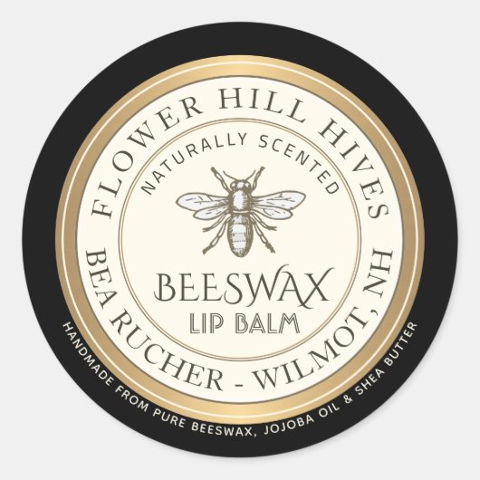 ミニ養蜂蜜ビーリップバームまたはキャンドルラベル ラウンドシール (正面)