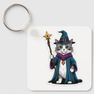 ミニ魔法使い猫のキーチェーン 魔法の杖を持つ キーホルダー
