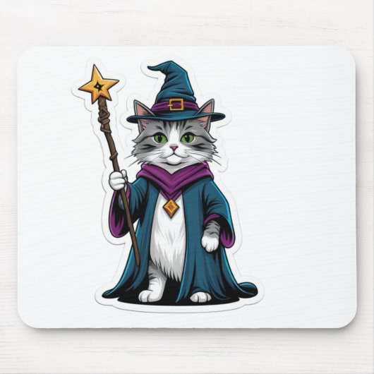 ミニ魔法使い猫のマウスパッド 魔法の杖を持つ マウスパッド (正面)