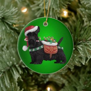 ミニ黒のシュナウザー犬のクリスマス装飾品 セラミックオーナメント