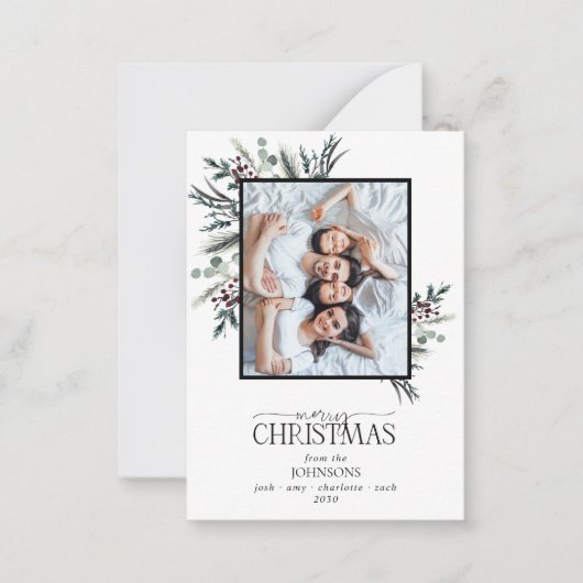 ミニ黒冬植物写真楽しいクリスマス ノートカード (正面)