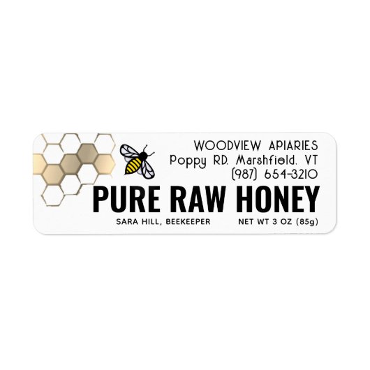 ミニ2.25インチハニーラベルかわいいビー&金ゴールド調櫛 ラベル (正面)