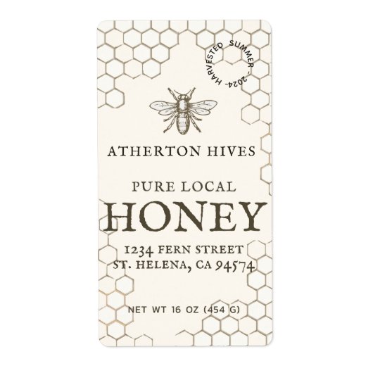 ミニ2"x 3.75インチアイボリーハニーラベル(Heraldic Bee搭載) ラベル (正面)