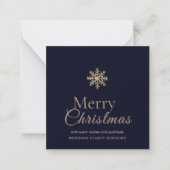 ミニ メリークリスマス ネイビーブルー ゴールド スノーフレーク ノートカード (正面)
