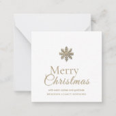 ミニ メリークリスマス ホワイト ゴールド スノーフレーク ノートカード (正面)