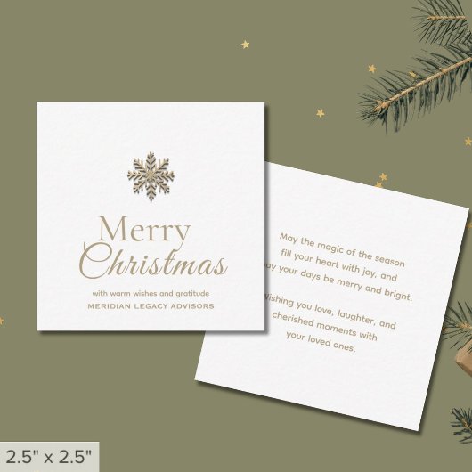 ミニ メリークリスマス ホワイト ゴールド スノーフレーク ノートカード