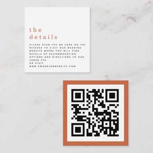 ミニQRコードテラコッタ結婚の詳細 エンクロージャーカード (正面/裏面)