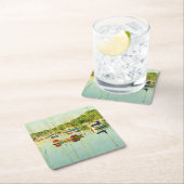 ミネアポリスのハリエット湖に赤と青の帆船 スクエアペーパーコースター (インサイチュ)