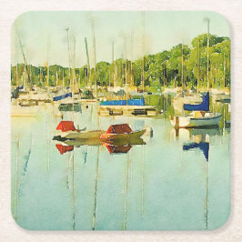 ミネアポリスのハリエット湖に赤と青の帆船 スクエアペーパーコースター