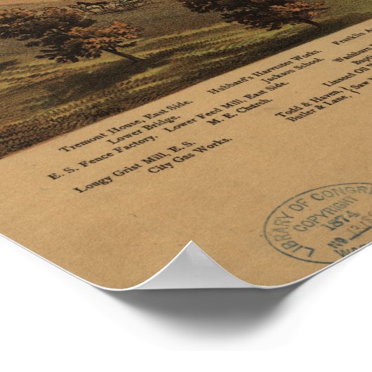 ミネアポリスミネソタ1874アンティークパノラママップ ポスター (角)