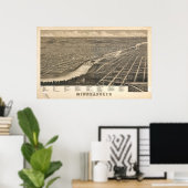 ミネアポリスミネソタ1879アンティークパノラママップ ポスター (ホームオフィス)