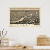 ミネアポリスミネソタ1879アンティークパノラママップ ポスター (キッチン)