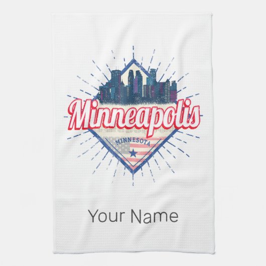 ミネアポリスミネソタUSAスカイライン統一された州 キッチンタオル (縦)