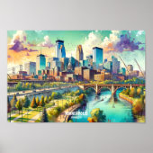 ミネアポリスミネソタUSA旅行の場所ウォータカラー ポスター (正面)