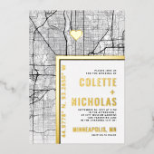 ミネアポリスラブロケーター |シティテーマ結婚の 箔招待状 (正面)