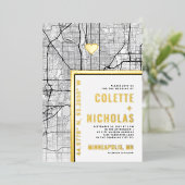 ミネアポリスラブロケーター |シティテーマ結婚の 箔招待状 (立ち正面)