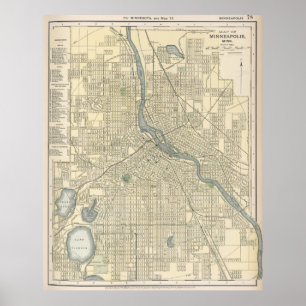 ミネアポリスMN (1891年)のヴィンテージの地図 ポスター