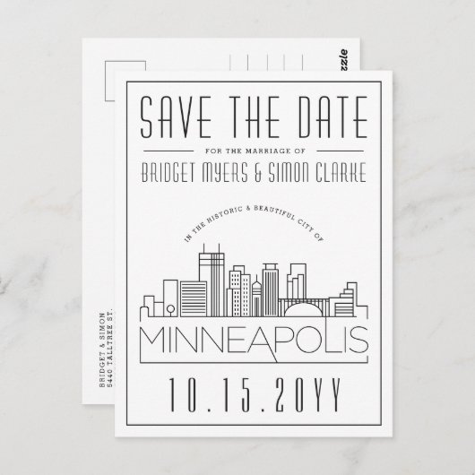 ミネアポ結婚ル病 |スタイル設定されたスカイライン日付を保存 ポストカード (正面/裏面)