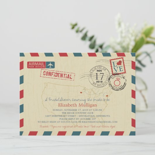 ミネソタとニューヨークエアメール | ブライダルシャワー 招待状 (スタンド正面)