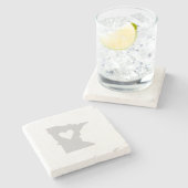 ミネソタのグレーマップシェイプとハート切り出し愛 ストーンコースター (横)