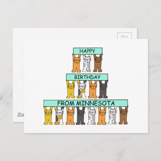 ミネソタのハッピーバースデー猫マンガ ポストカード (正面/裏面)