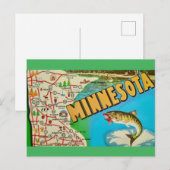 ミネソタのヴィンテージ魚地図 ポストカード (正面/裏面)
