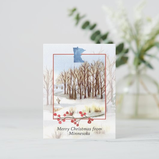 ミネソタの冬の風景からのメリークリスマス ポストカード (スタンド正面)